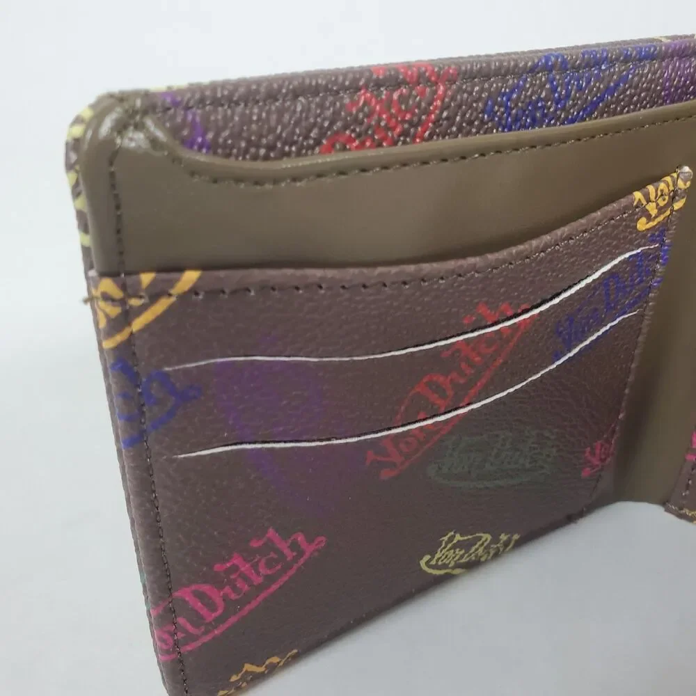 Von Dutch Brown Multicolor Bifold Men's Wallet Logo Accent Folding Credit Card